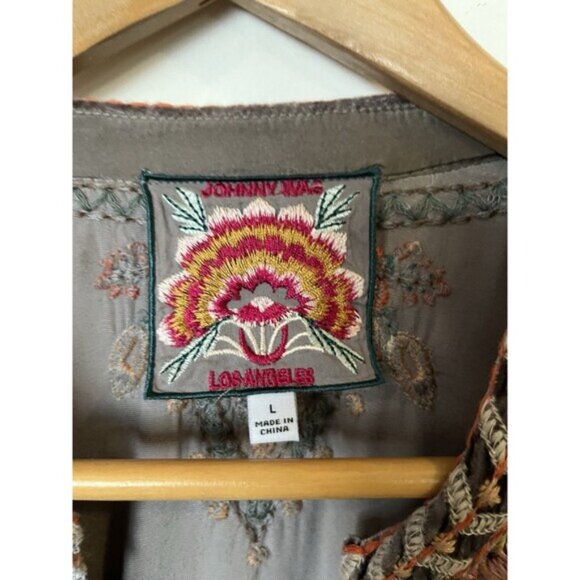 Johnny Was Gray Velvet Floral Embroidered Tunic Boho Mini Dress Size Large - Picture 6 of 8